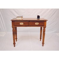 Massiver Teakholz Kolonialschreibtisch Handgefertigt in Indien Mit Details von SimnaHandicraft