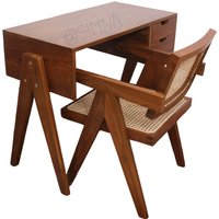 Mid Century Jeanneret | Pj Chandigarh Vleg Inspirierter Massiver Teakholz Schreibtisch, Büroschreibtisch Handgefertigt in Indien von SimnaHandicraft