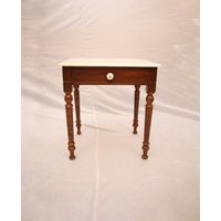 Beistelltisch Aus Massivem Teakholz Mit Marmorplatte Handarbeit in Indien von SimnaHandicraft