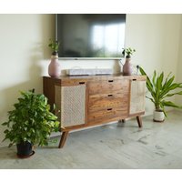 Mid Century Modern Inspirierte Anrichte, Sideboard, Kommode Und Schrank Aus Massivem Recyceltem Teakholz von SimnaRetroWoodCraft