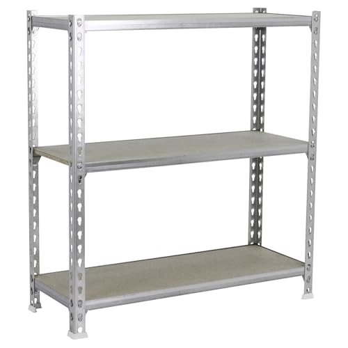 Simon Rack Metallregal, 1000 x 800 x 300 mm, 3 Höhen, Holztablett, 150 kg Biegepunkt, Lagerregal, verzinkt/Holz - Holz von Simon Rack