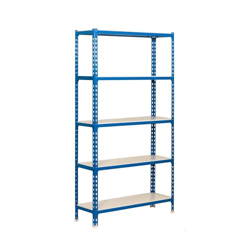 Simon Rack Schwerlastregal, 2000x1200x500 mm, Bis 200 kg Belastbar, 5 Verstellbare Ablagen, Kellerregal, Lagerregal, Blau/Weiss - Simonclick von Simon Rack