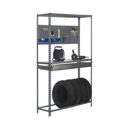 Simon Rack Simonauto Reifenregal, Reifenregal, inklusive Werkzeugtafel mit Zubehör, 2000 x 1000 x 400 mm, Regal für 4 Reifen, 1 Schublade, Grau Simon Rack Simonauto Reifenregal, Reifenregal, inklusive Werkzeugtafel mit Zubehör, 2000 x 1000 x 400 mm, Regal für 4 Reifen, 1 Schublade, Grau von Simon Rack