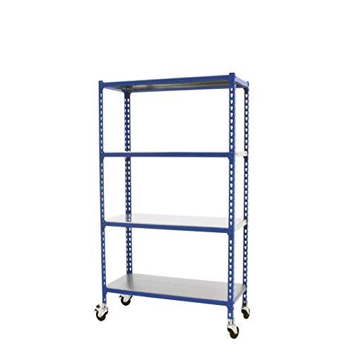 SimonRack Schwerlastregal, Lagerregal, 150x90x50 cm, Metallregal, Kellerregal, Biegestelle 75 kg, 4 Fachböden, Blau/Verzinkt - Simonclick von Simon Rack