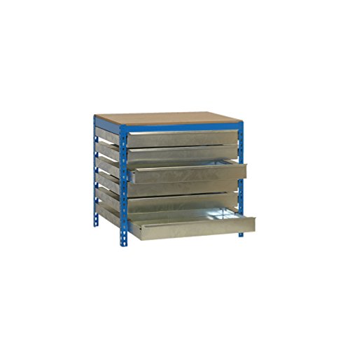 SimonRack Werkbank 400 kg Belastbarkeit, 84,2x91x61 cm, 6 Schubladen, Große Arbeitsfläche Arbeitsfläche, Arbeitstisch, Holz-Arbeitsplatte, Blau/Holz - BT5 von Simon Rack