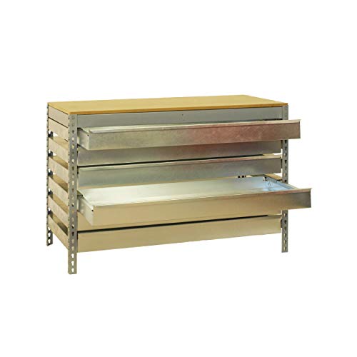 SimonRack Werkbank 400 kg Belastbarkeit, 84,2x91x61 cm, 6 Schubladen, Große Arbeitsfläche Arbeitsfläche, Arbeitstisch, Holz-Arbeitsplatte, Grau/Holz - BT5 von Simon Rack