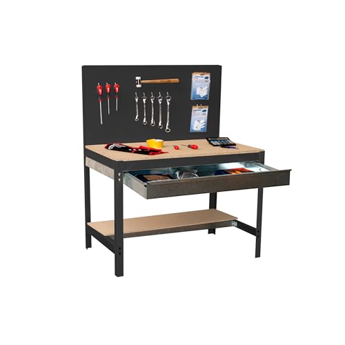 SimonRack Werkbank 600 kg Belastbarkeit, 144,5x121x61 cm, 1 Schublade, Große Arbeitsfläche Arbeitsfläche, Arbeitstisch, Holz-Arbeitsplatte, Anthrazit/Holz - BT2 von Simon Rack