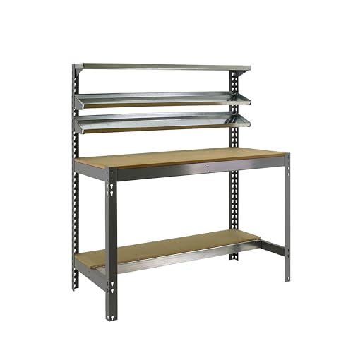 SimonRack Werkbank 600 kg Belastbarkeit, 144,5x121x61 cm, Große Arbeitsfläche Arbeitsfläche, Arbeitstisch, Holz-Arbeitsplatte, Grau/Holz - BT1 von Simon Rack