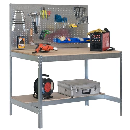 SimonRack Werkbank 600 kg Belastbarkeit, 144,5x121x61 cm, Große Arbeitsfläche Arbeitsfläche, Arbeitstisch, Holz-Arbeitsplatte, Verzinkt/Holz - BT2 von Simon Rack