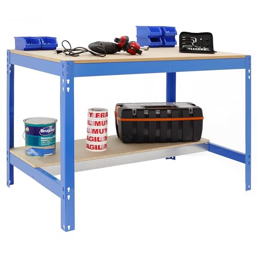 SimonRack Werkbank 600 kg Belastbarkeit, 84,2x151x76 cm, Große Arbeitsfläche Arbeitsfläche, Arbeitstisch, Holz-Arbeitsplatte, Blau/Holz - BT0 von Simon Rack
