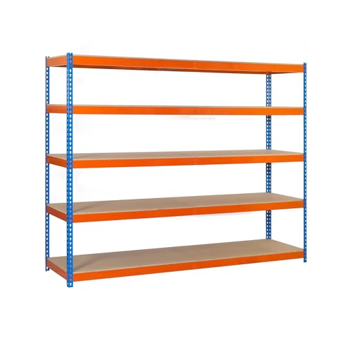 Simonrack - Metallregal mit 5 Ebenen - 3000 x 1200 x 750 mm - SIMONFORTE KIT - CHIBOARD - Blau - Orange - Holz von Simon Rack