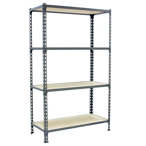 Simonrack Schwerlastregal, Lagerregal, 150x100x50 cm, Metallregal, Kellerregal, Biegestelle 150 kg, 4 Holzfachböden, Verzinkt/Holz - Maderclick von Simon Rack