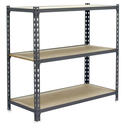 Simonrack Schwerlastregal, Lagerregal, 90x100x30 cm, Metallregal, Kellerregal, Biegestelle 150 kg, 3 Holzfachböden, Grau/Holz - Maderclick von Simon Rack