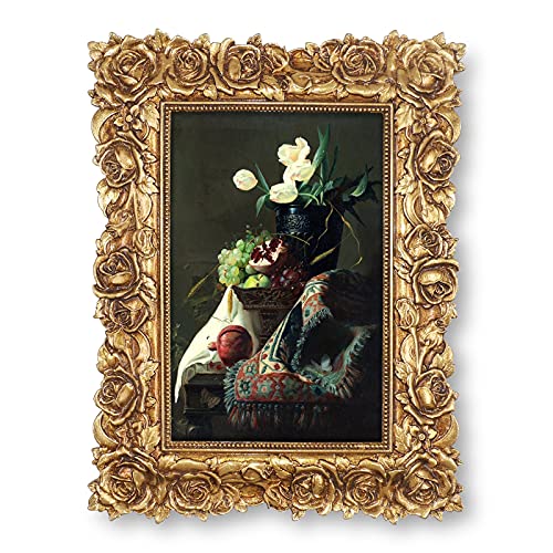 SIMON'S SHOP 10,2 x 15,2 cm Bilderrahmen Wand und Tisch-Bilderrahmen mit Rosenblüten und Knospen, Vintage-Heimdekoration (Gold) von Simon's Shop