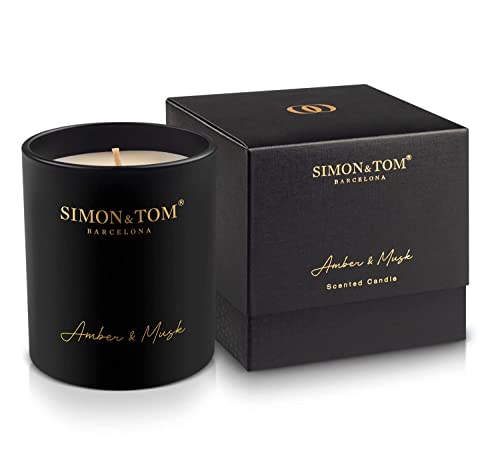 Simon&Tom Duftkerze Amber-Musk - GeschenkKerze - Glaskerze - Reinem Bio-Sojawachs - Himmlische schimmernde Luxus Kerze - Langanhaltender Duft - 100 Stunden Brenndauer von Simon & Tom