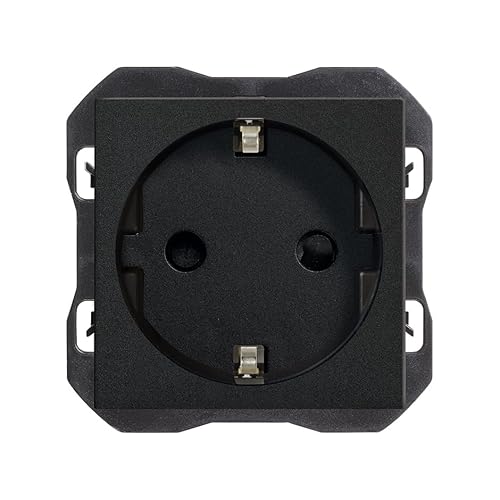 SIMON Schuko-Einbausteckdose mit Erde, Serie Simon 270, 250 V, 16 A, flache und dünne Wandstecker, weiblich, einfach zu installieren, geeignet für den Innenbereich, Schwarz (20000432-098) von Simon