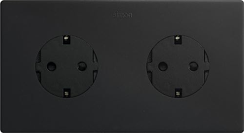 SIMON Clean Schuko Doppelsteckdose, Serie 270, 250 V, 16 A, flache und dünne Wandstecker, geeignet für den Innenbereich, einfach zu installieren, inklusive Rahmen, Deckel und Mechanismus, Schwarz von Simon