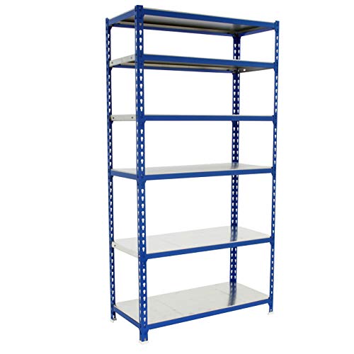 SimonRack Schwerlastregal, Lagerregal, 250x90x40 cm, Metallregal, Kellerregal, Biegestelle 180 kg, 6 Fachböden, Blau/Verzinkt - Simonclick von SimonRack