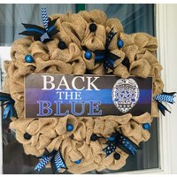 Burlap Thin Blue Line Back The Police Kranz von SimonSaysCraftDesign