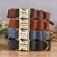 Brown Tweed Personalized Dog Collar, Custom Engraved Pet Name Metal Buckle, Puppy Birthday Gift, Boy Collar, Quick Release Buckle Collar von SimoneDesignTimes