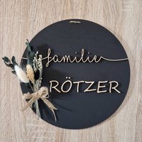 Türschild "Black" Mit Namen & Trockenblumen | Personalisierter Kranz Geschenk Name Persönlich Einzug Deko Hochzeit von Simoneys