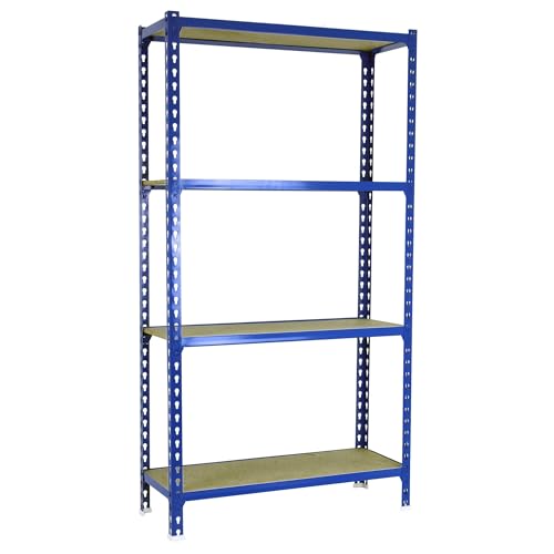 SimonRack Schwerlastregal, Lagerregal, 150x100x30 cm, Metallregal, Kellerregal, Biegestelle 150 kg, 4 Holzfachböden, Blau/Holz - Maderclick von Simonrack