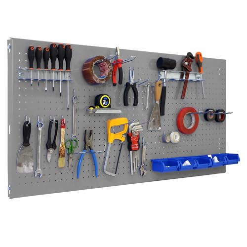 SimonRack Werkzeugwand, 30 teiliges Hakenset, 120x60x3,5 cm, Metall-Lochwand, Halterungen, Montagematerial, Grau - Simonwork SimonRack Werkzeugwand, 30 teiliges Hakenset, 120x60x3,5 cm, Metall-Lochwand, Halterungen, Montagematerial, Grau - Simonwork von Simon Rack