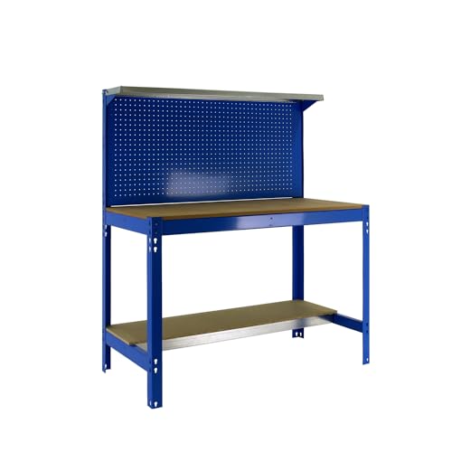 Simonrack Werkbank 400 kg Belastbarkeit, 144,5x91x61 cm, Große Arbeitsfläche Arbeitsfläche, Arbeitstisch, Holz-Arbeitsplatte, Blau/Holz - BT3 von Simonrack