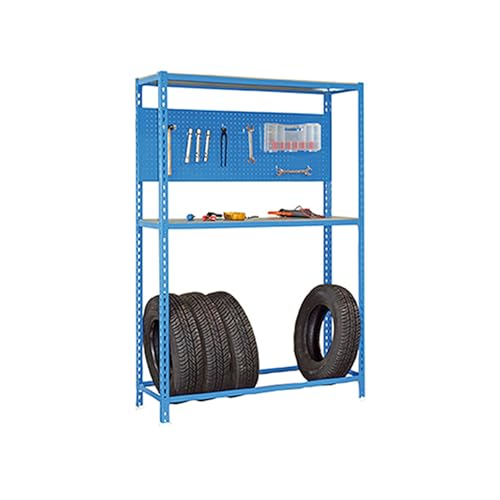 Simon Rack Reifenregal, Reifenhalter, inklusive Werkzeugtafel mit Zubehör, 2000 x 1200 x 400 mm, Regal für 6 Reifen, Blau/Galva - Simonauto von Simonrack