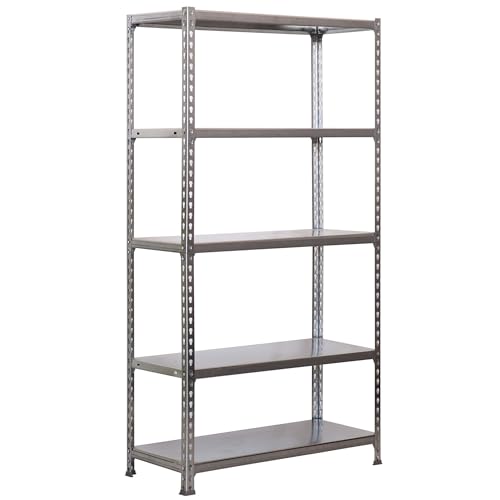 Simon Rack Simonclick Metallregal, 5 verstellbare Einlegeböden, 180 kg Biegestelle, 2000 x 1000 x 400 mm, Lagerregal, ohne Schrauben, Grau/Galva von Simonrack