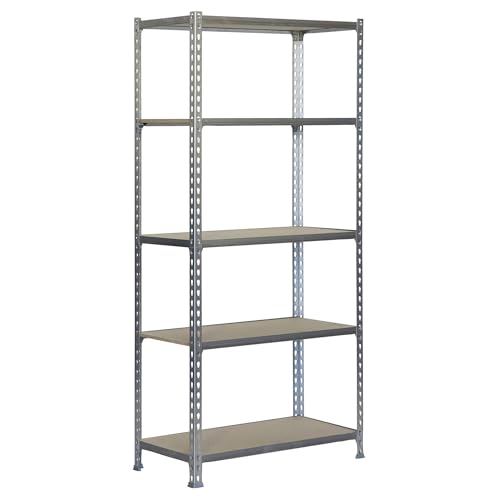 SimonRack Schwerlastregal, Lagerregal, 180x80x40 cm, Metallregal, Kellerregal, Biegestelle 150 kg, 5 Holzfachböden, Verzinkt/Holz - Maderclick von Simon Rack