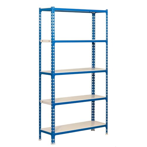 SimonRack Schwerlastregal, Lagerregal, 200x100x30 cm, Metallregal, Kellerregal, Biegestelle 180 kg, 5 Fachböden, Blau/Weiss - Simonclick von Simonrack