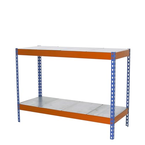 SimonRack SimonTaller Metallregal, 400 kg, 900 x 1500 x 450 mm, 2 Regale, Lagerregal, Industriegal, Blau/Orange/Galva von Simonrack