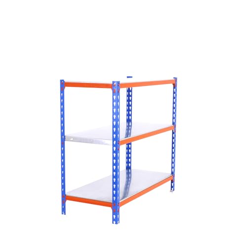 SimonRack Simonclick Metallregal, 3 verstellbare Einlegeböden, 180 kg Biegestelle, 1000 x 800 x 300 mm, Lagerregal, ohne Schrauben, Blau/Orange/Galva von Simonrack