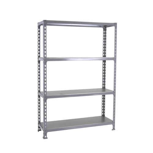 SimonRack Simonclick Metallregal, 4 verstellbare Regalböden, 200 kg Biegestelle, 1500 x 1100 x 300 mm, Lagerregal, ohne Schrauben, Grau von Simonrack