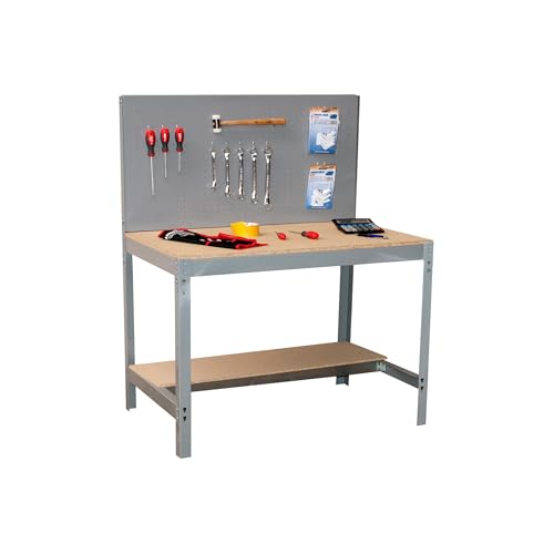 SimonRack Werkbank 400 kg Belastbarkeit, 144,5x91x61 cm, Große Arbeitsfläche Arbeitsfläche, Arbeitstisch, Holz-Arbeitsplatte, Grau/Holz - BT2 von Simon Rack