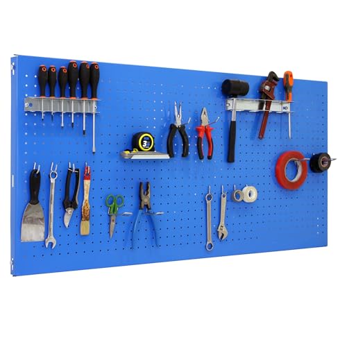 SimonRack Werkzeugwand, 17 teiliges Hakenset, 120x60x3,5 cm, Metall-Lochwand, Halterungen, Montagematerial, Blau - Simonwork von Simon Rack