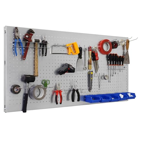 SimonRack Werkzeugwand, 30 teiliges Hakenset, 120x60x3,5 cm, Metall-Lochwand, Halterungen, Montagematerial, Galvanisiert - Simonwork von Simon Rack