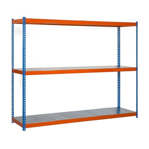 Simon Rack Metallregal, ohne Schrauben, 3 Böden, hohe Tragkraft 400 kg, 2000 x 1500 x 750 mm, Werkstattregal, Garage, Abstellraum, Blau/Orange/Galva von Simon Rack
