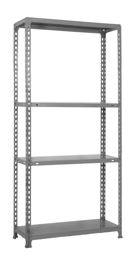 Simonrack Ecoclick Metallregal ohne Schrauben mit 4 Etagen, Grau, 1600 x 800 x 400 mm, Metallregal, Speisekammerregal, 150 - 280 kg Gesamtkapazität beim Tragen von Rädern von Simonrack