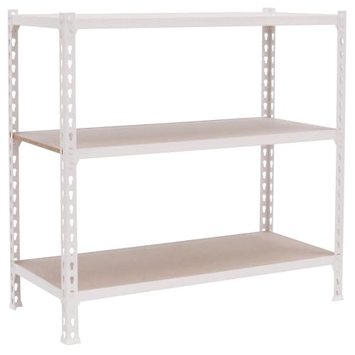 Simonrack Schwerlastregal, Lagerregal, 100x110x30 cm, Metallregal, Kellerregal, Biegestelle 200 kg, 3 Holzfachböden, Weiss/Holz - Maderclick von Simonrack