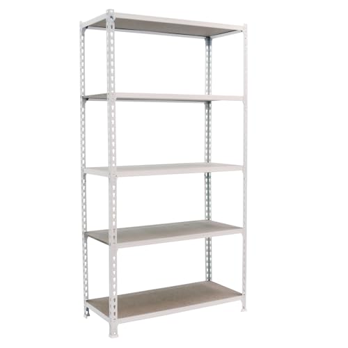 Simonrack Schwerlastregal, Lagerregal, 200x100x30 cm, Metallregal, Kellerregal, Biegestelle 150 kg, 5 Holzfachböden, Weiss/Holz - Maderclick von Simonrack