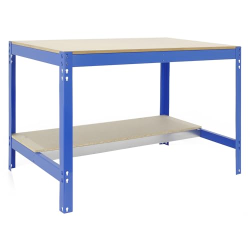 SimonRack Werkbank 400 kg Belastbarkeit, 84,2x91x61 cm, Große Arbeitsfläche Arbeitsfläche, Arbeitstisch, Holz-Arbeitsplatte, Blau/Holz - BT0 von Simonrack