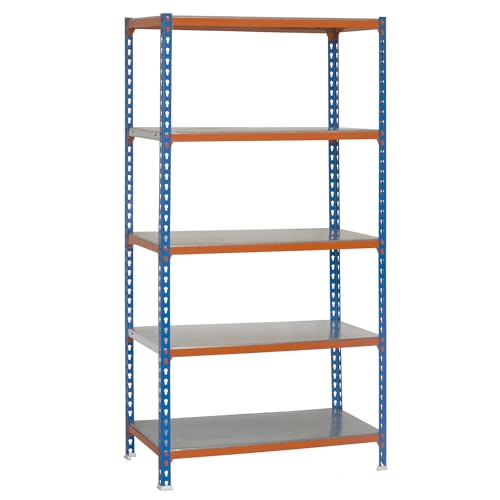 Simonclick Regal mit 5 Ebenen, 180 kg Tragkraft und Biegepunkt, 1800 x 800 x 400 mm, Schwerlastregal, Garagenregal, blau/orange/verzinkt Simonclick Regal mit 5 Ebenen, 180 kg Tragkraft und Biegepunkt, 1800 x 800 x 400 mm, Schwerlastregal, Garagenregal, blau/orange/verzinkt von Simon Rack