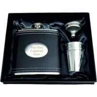 Personalisierte Gravierte 6 Unzen Schwarzer Echtleder Flachmann Verschiedene Boxen Erhältlich von SimonsGifts4u