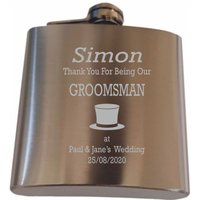 Personalisierte Hochzeit Groomsman Top Hat Design 6 Unzen Gebürstet Silber Flachmann in Einer Pappschachtel Hf602 von SimonsGifts4u