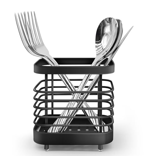 Simpcozy Utensilienhalter, Edelstahl Besteck Abtropfgestell Spülbecken Caddy, Rostfrei Spüle Ordnung Küche Spüle Organizer, Besteck Organizer für Küchenutensilien (Schwarz) von Simpcozy