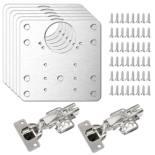 Simpeak 6 Stück Schrankscharnier Reparaturplatte, Edelstahl-Reparatur-Stützplatten mit Schrauben + 2 Scharnieren, Scharnierloch-Stützsatz für Schrankmöbel Türen Schränke Regale Schränke Holzregale von Simpeak