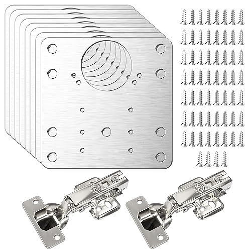 Simpeak 8 Stück Schrankscharnier Reparaturplatte, Edelstahl-Reparatur-Stützplatten mit Schrauben + 2 Scharnieren, Scharnierloch-Stützsatz für Schrankmöbel Türen Schränke Regale Schränke Holzregale von Simpeak