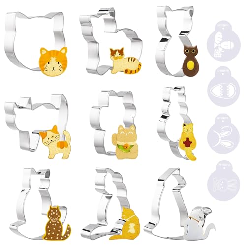 Simpeak Ausstechformen, 9 PCS Plätzchen Ausstecher con 4 Zeichenvorlagen, Katze Element Hase, DIY Backschablonen Edelstahl Plätzchen Ausstecher für Party Backen Deko Simpeak Ausstechformen, 9 PCS Plätzchen Ausstecher con 4 Zeichenvorlagen, Katze Element Hase, DIY Backschablonen Edelstahl Plätzchen Ausstecher für Party Backen Deko von Simpeak